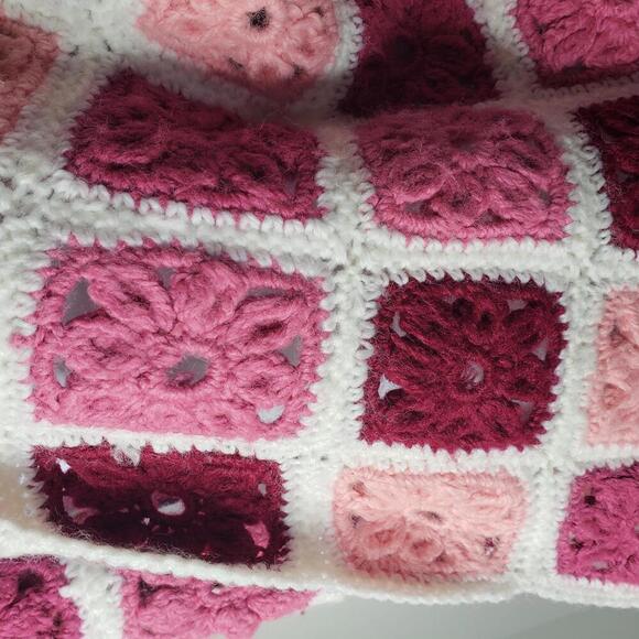 Women's Handmade Crochet Quilted Pink Tones Patchwork Mid-Length Cardigan - Picture 6 of 6